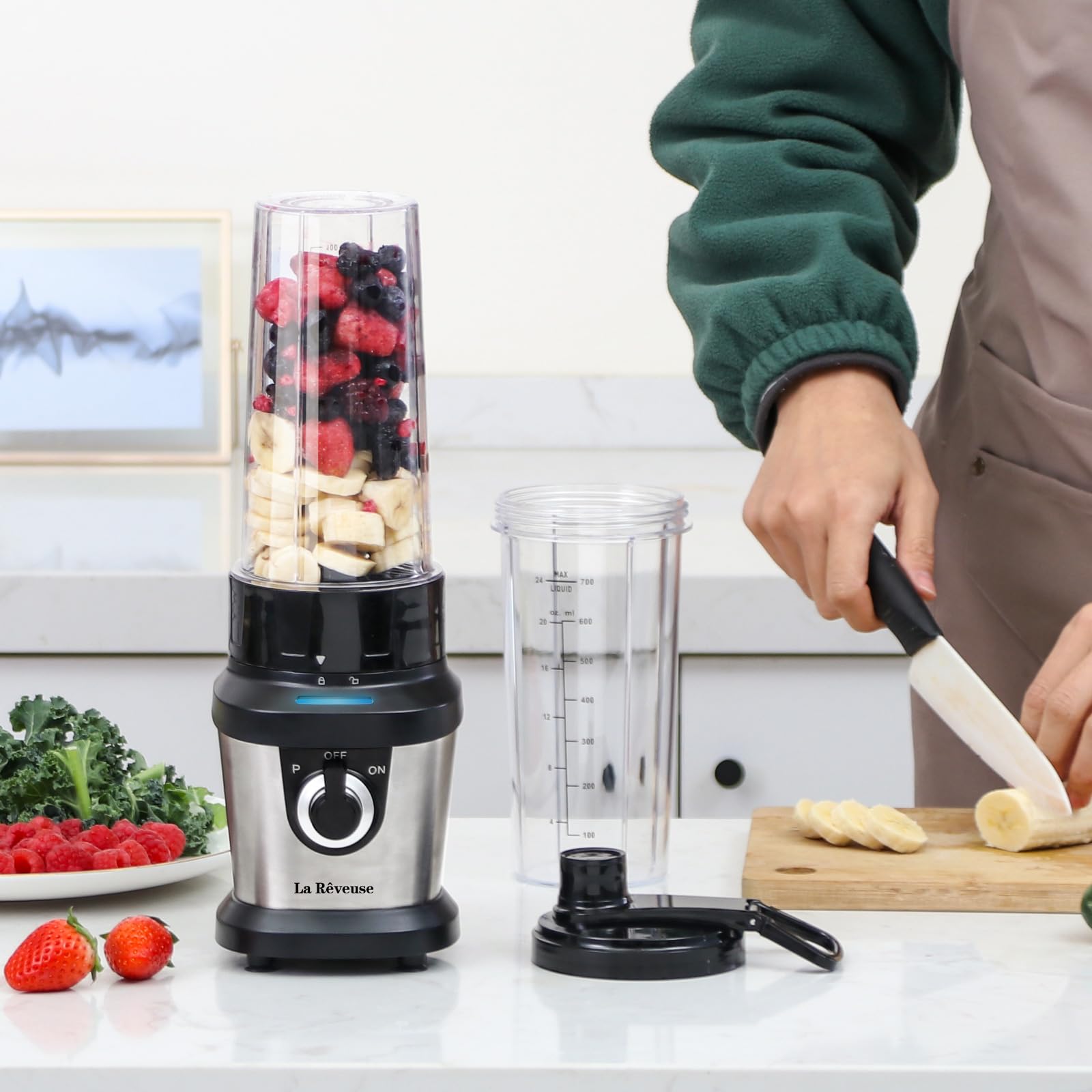 Licuadora para batidos, 400 W, con 2 tazas de mezcla de 24 onzas y tapas para llevar, sin BPA 9