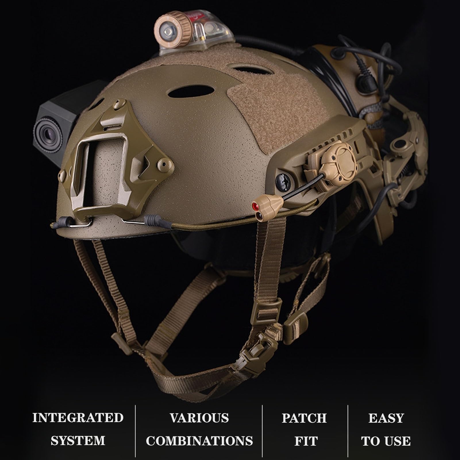 Casco Tattico Fast con Supporto NVG, Guide Laterali e Sistema Modulare, Design Leggero e Traspirante per Addestramento Airsoft, Paintball e Sopravvivenza