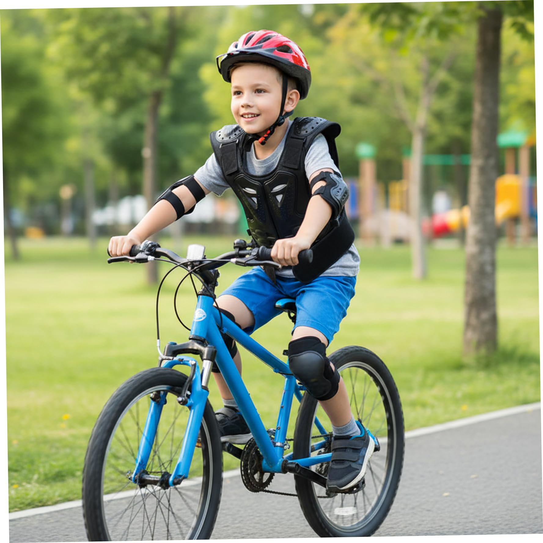 Set di 5 tute da per bambini, traspiranti, da motocross, con protezione per il torace, ginocchiere e gomitiere per bambini 8-12 anni, equitazione, sci, pattinaggio, protezione per il torace, m