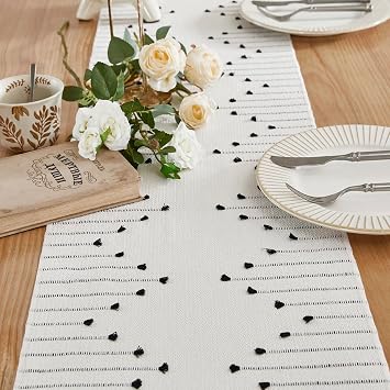 Wracra Boho Table Runner, Black Woven Table Runners 48 Inches Long