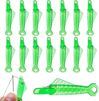 15 Pieces Fish Mouth Sewing Machine Needle Threader, Automatic Self Threading Tool for Hand Stitching, Plastic Accessories for Craft and DIY Projects, Green