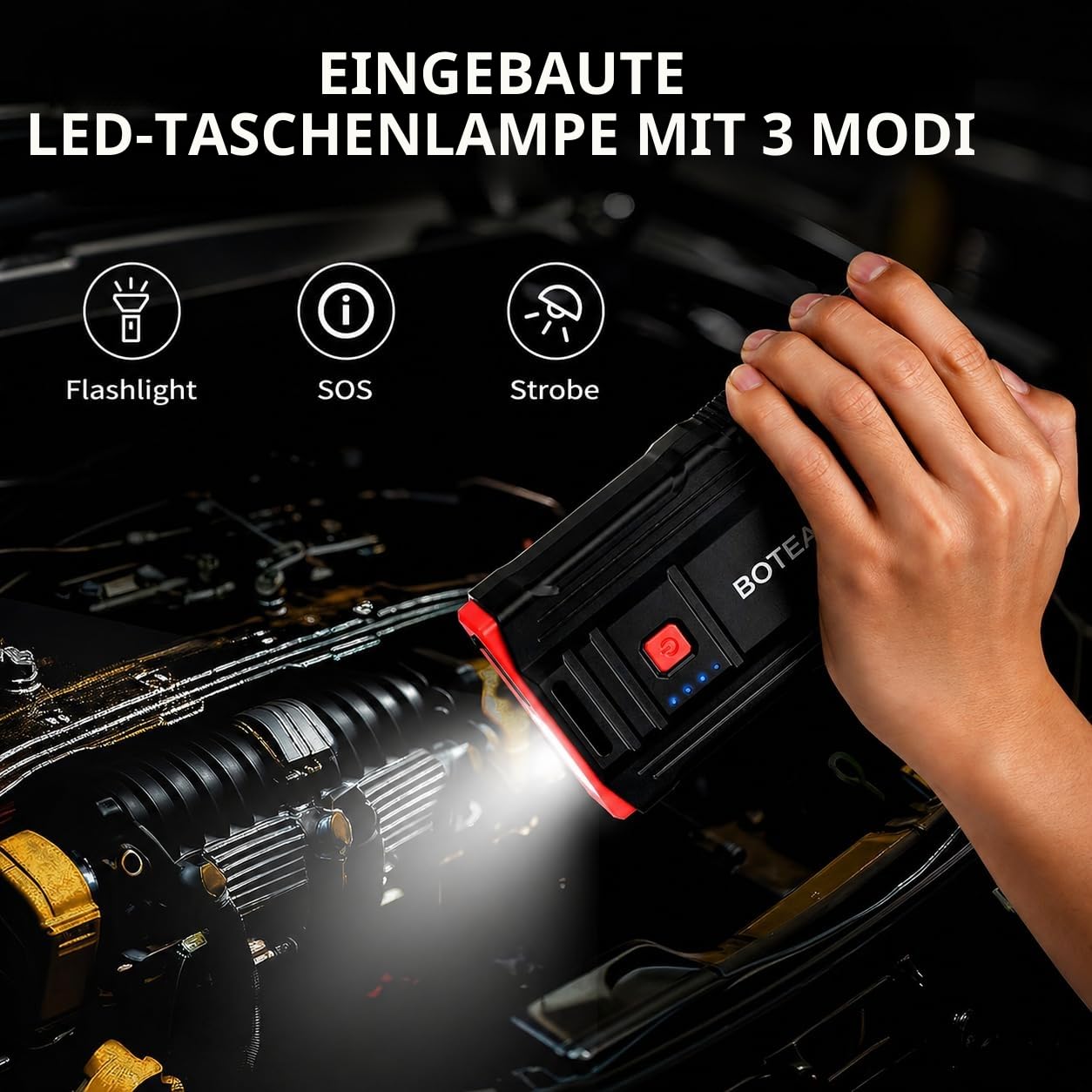 Starthilfe Powerbank,2000A Auto Starthilfe für 8.0L Benzin und 6.5L Auto Batterie Booster Starter Powerbank Tragbares mit LED Taschenlampe für 12V Fahrzeuge SUV Motorrad ATV Rasenmäher