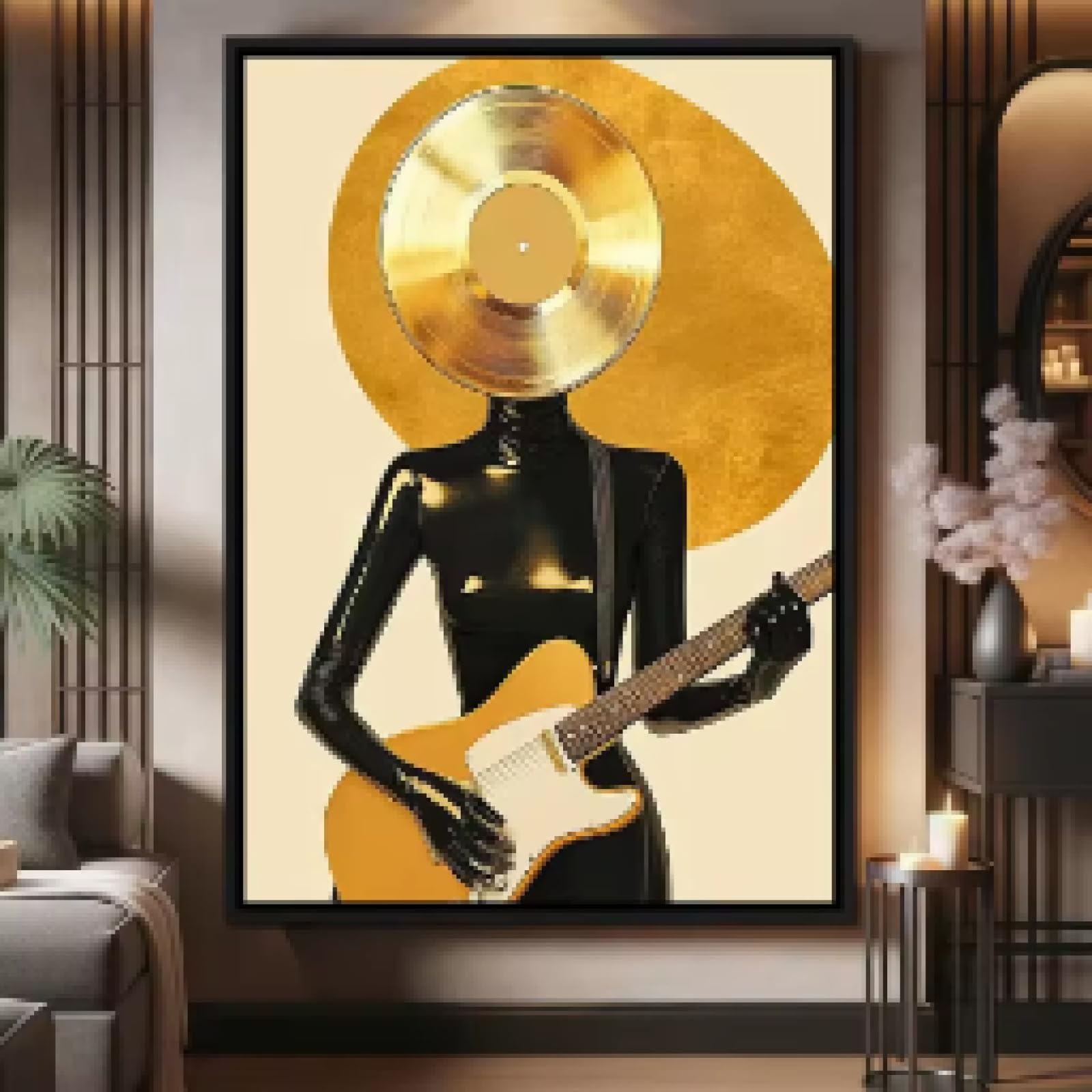 Affiche abstraite dorée guitare musique décoration murale moderne salon chambre - 7
