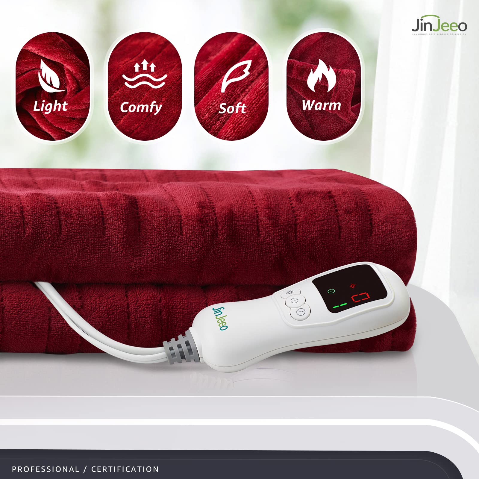 JinJeeo Heated Blanket Electric Throw Red 50 x 60 Flannel Fast Heating  Blanket,6 Heat Settings 2 Hour Auto Shut Off,Home Office Use Machine  Washable: Buy Online at Best Price in UAE -