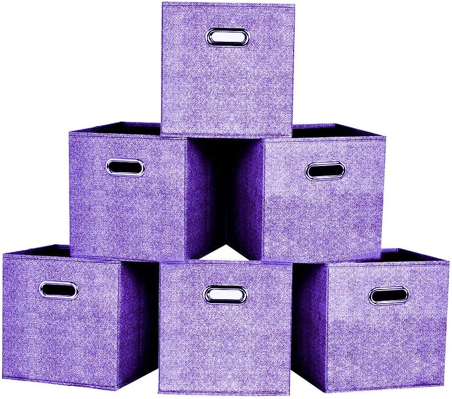 IKEBANA Durable Multicolor Fabric Storage Cubes, Foldable Fabric Drawers Storage Bins Organizer with Handle for Easy Use, Set of 6