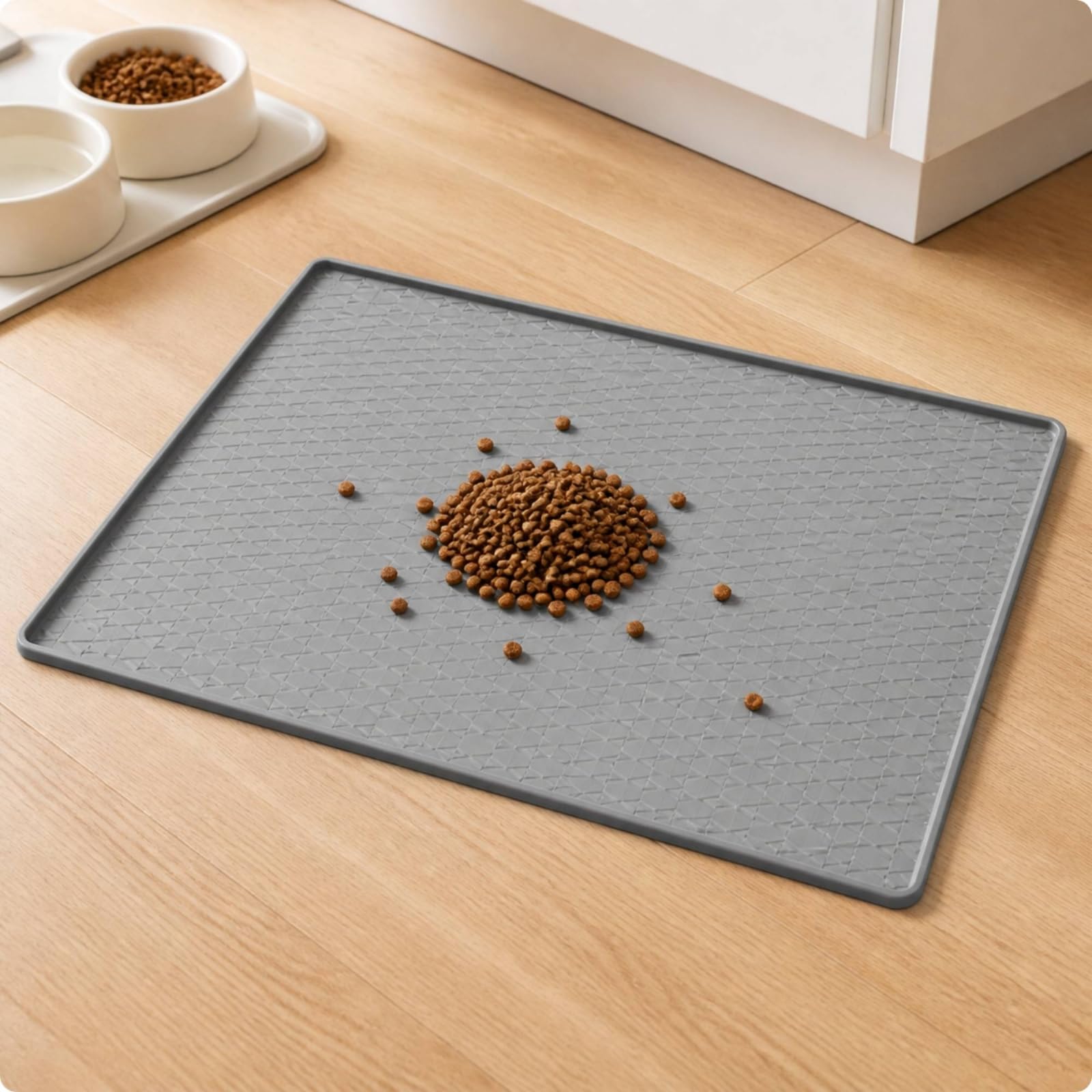 Tapis Gamelle en Silicone sans BPA, Gris Clair, 65 60