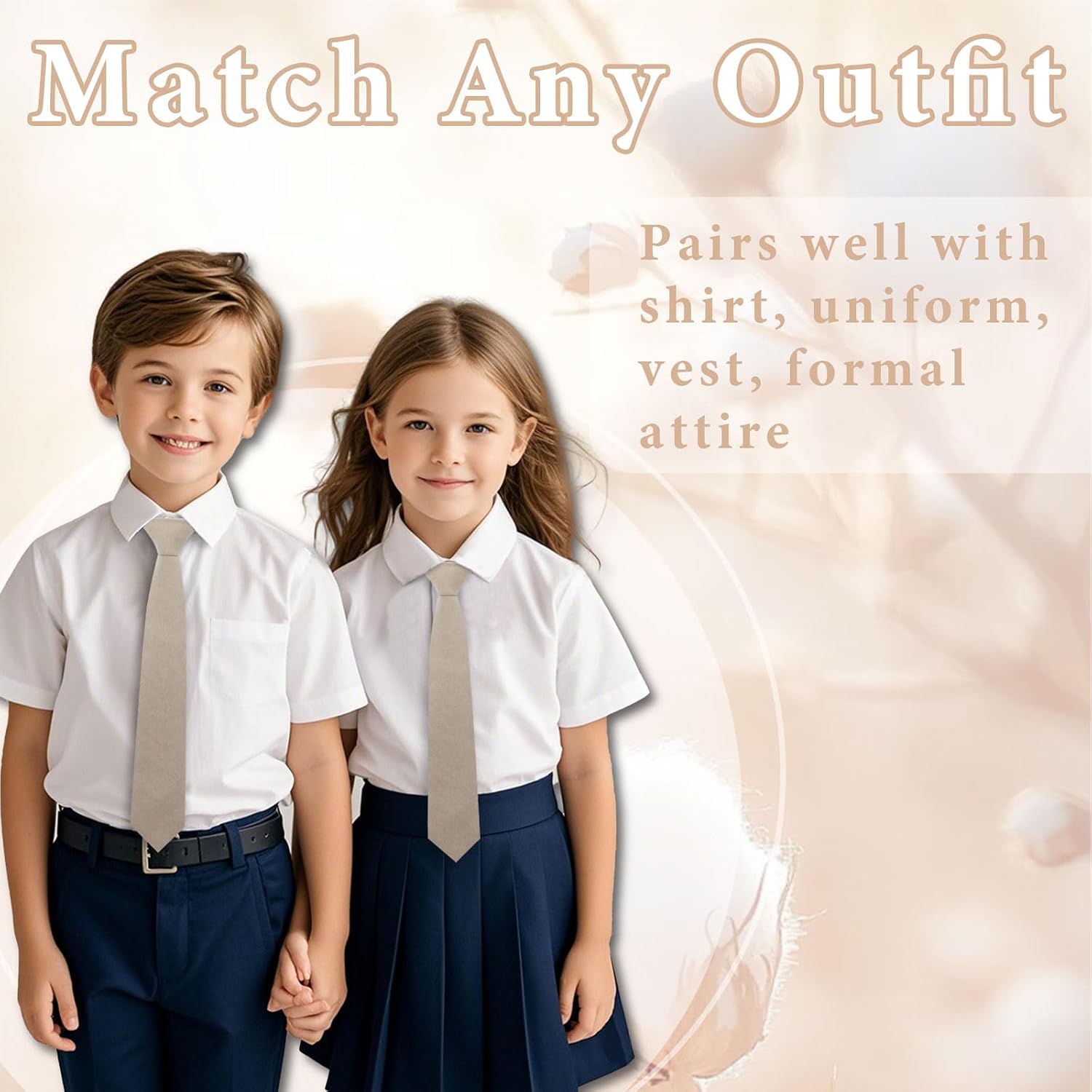 LJBFNN Kids Tie, Self Boys Tie Cotton Tie for Boys Solid Color Boys Necktie for Teen Uniform School Wedding Graduation 8-12