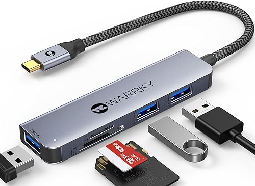 Lector de tarjetas USB C a SD con 3 puertos USB 30 lector de tarjetas micro SD 5 en 1 capacidad USB C de 2 TB WARRKY funda de aluminio cable de