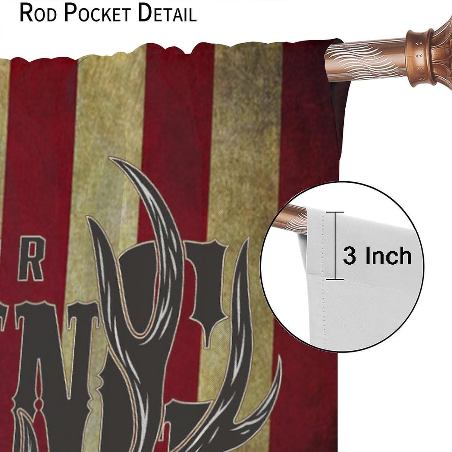 Retro America Flag Curtains for Man Cave, Vintage Hunting Wild Animals Deer Skull Pattern Decor Window Treatments, Rod Pocket Blackout Drapes for Boys Teens Room, 42x54in