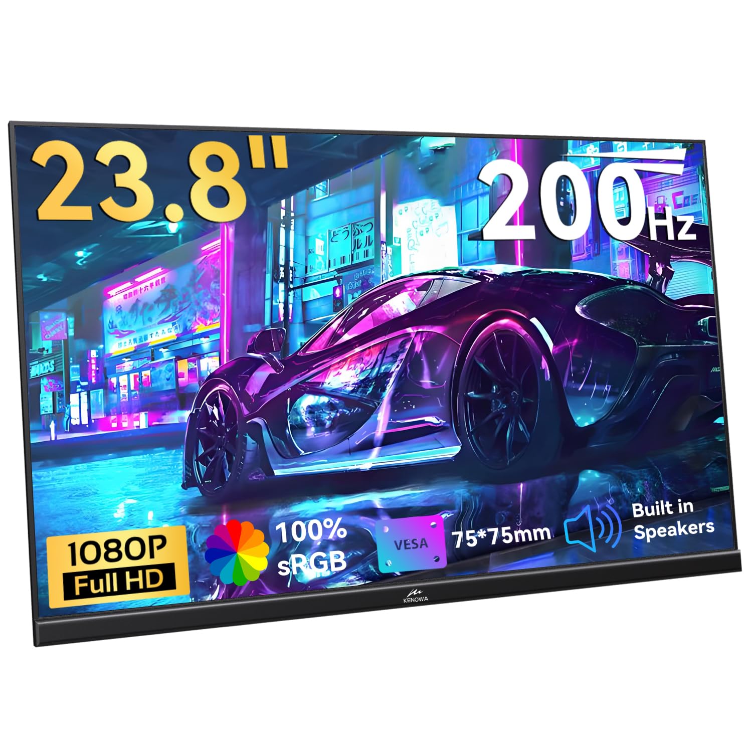 Kenowa Monitor portatile USB-C da 23,8 pollici, 200 Hz, FreeSync Gaming Monitor Full HD 1920 x 1080 IPS, schermo esterno con altoparlante di tipo C/HDMI per laptop/PC/telefono/Mac/PS4