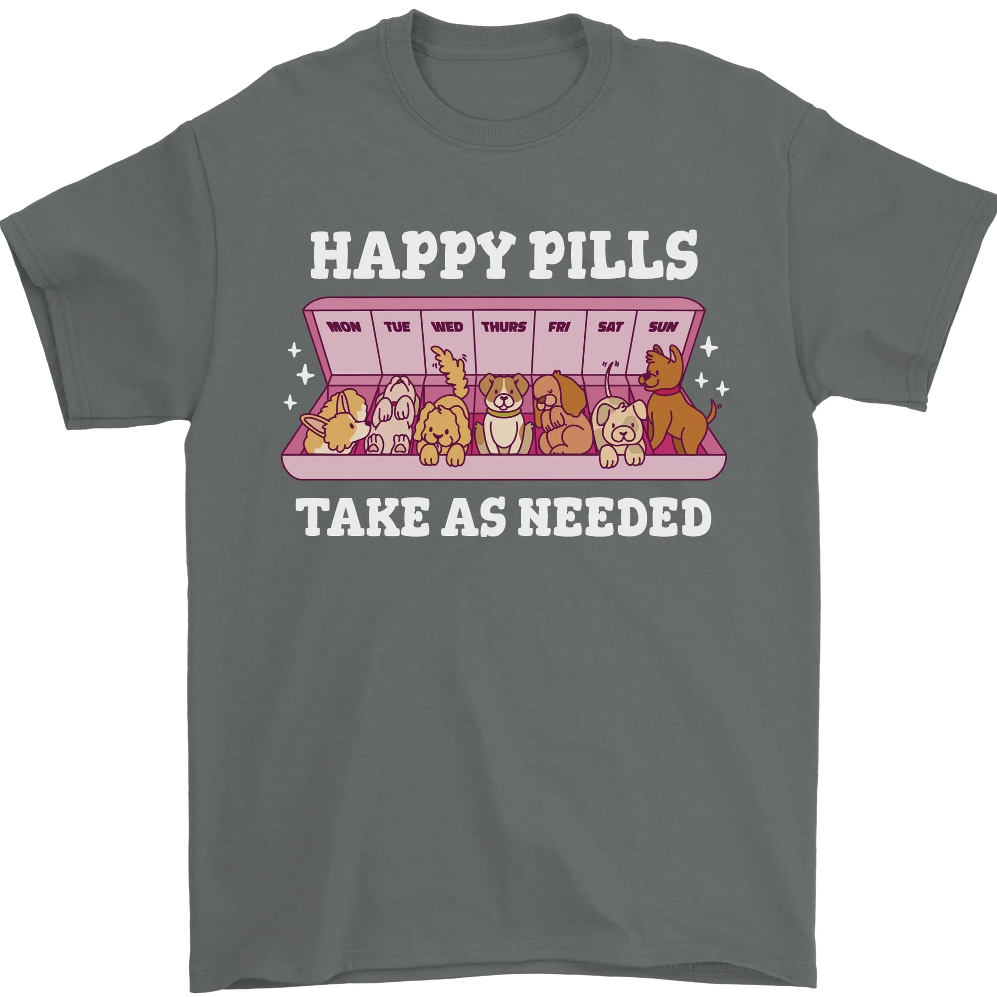 Happy Pills Antidepressants Dogs Mens T-Shirt 100% Cotton Charcoal S
