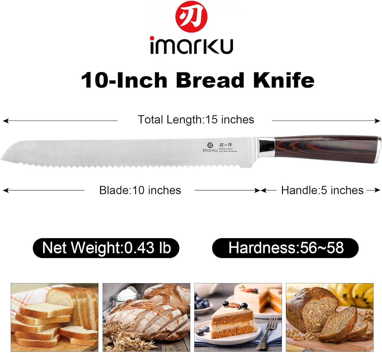 imarku Bread Knife, German High Carbon Stainless Steel Professional Grade Bread Slicing Knife, 10-Inch Serrated Edge Cake Knife, Bread Cutter for Homemade Crusty Bread, Birthday Gifts for Women Men - Image 2