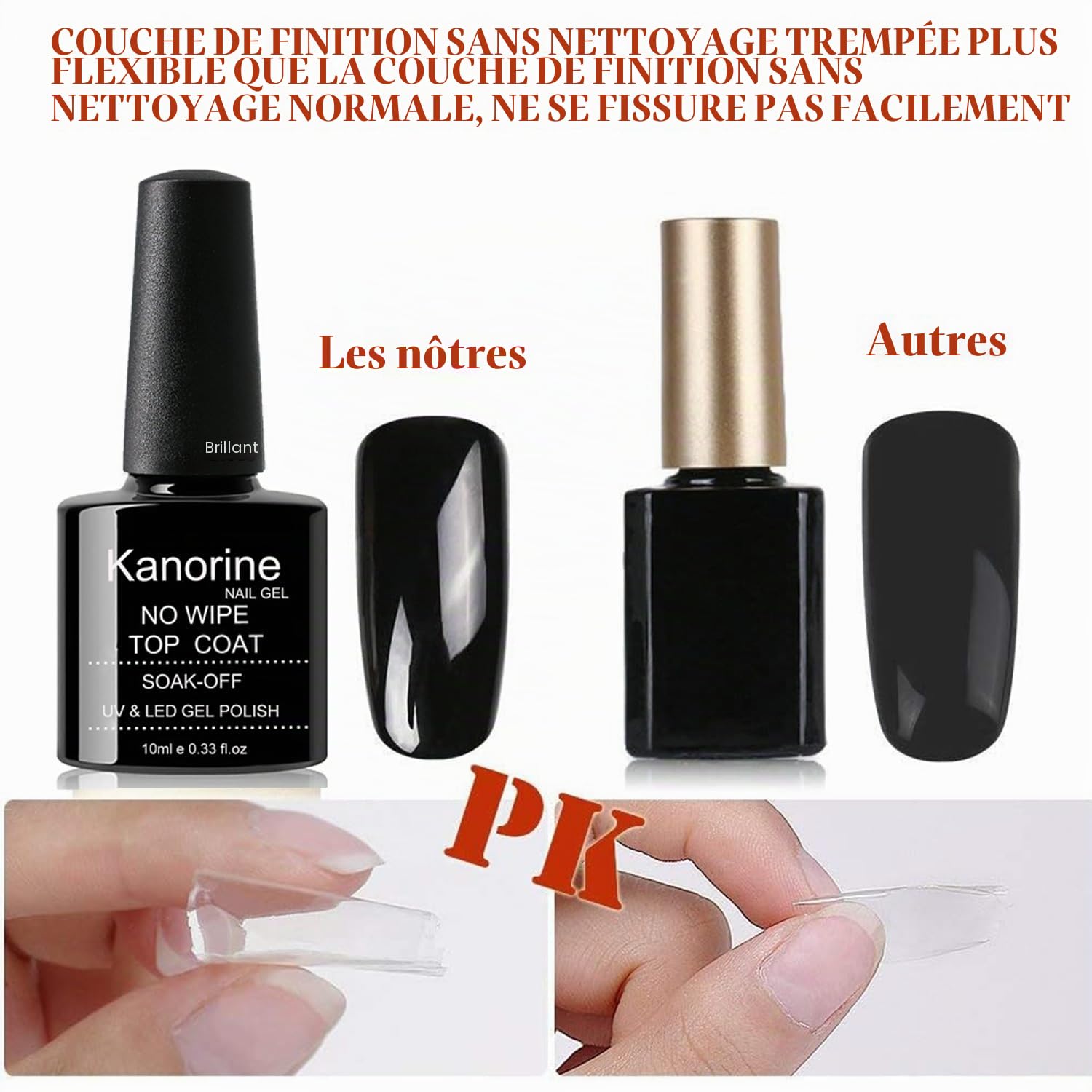 No-Wipe Top Coat Vernis Semi Permanent Soak-Off UV/LED Gel UV Vernis à Ongles 1pcs x 10ml