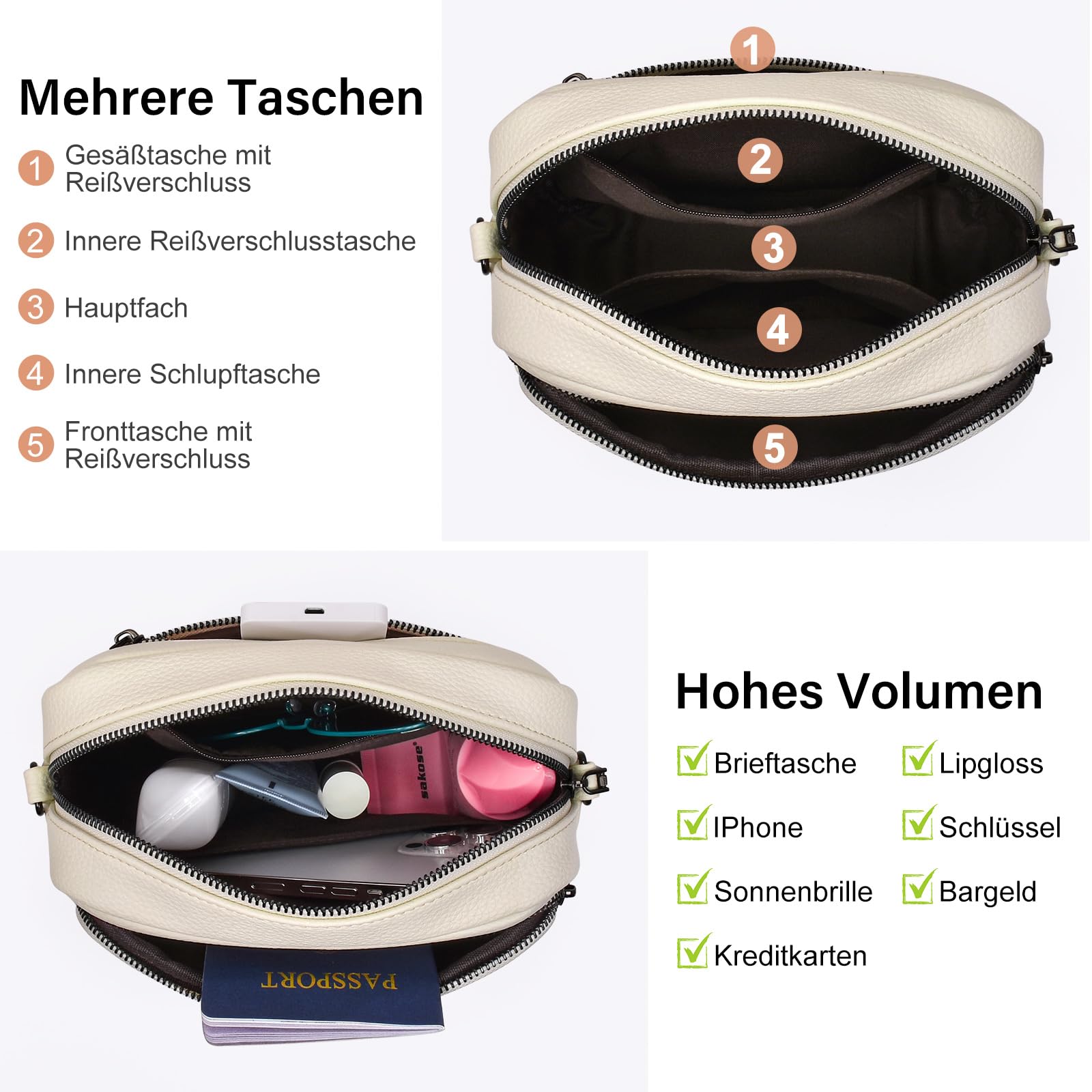 GASSDA Umhängetasche Damen Kleine Handtasche Damen PU Leder Crossbody Bag Moderne Taschen mit Abnehmbarem Schultergurt