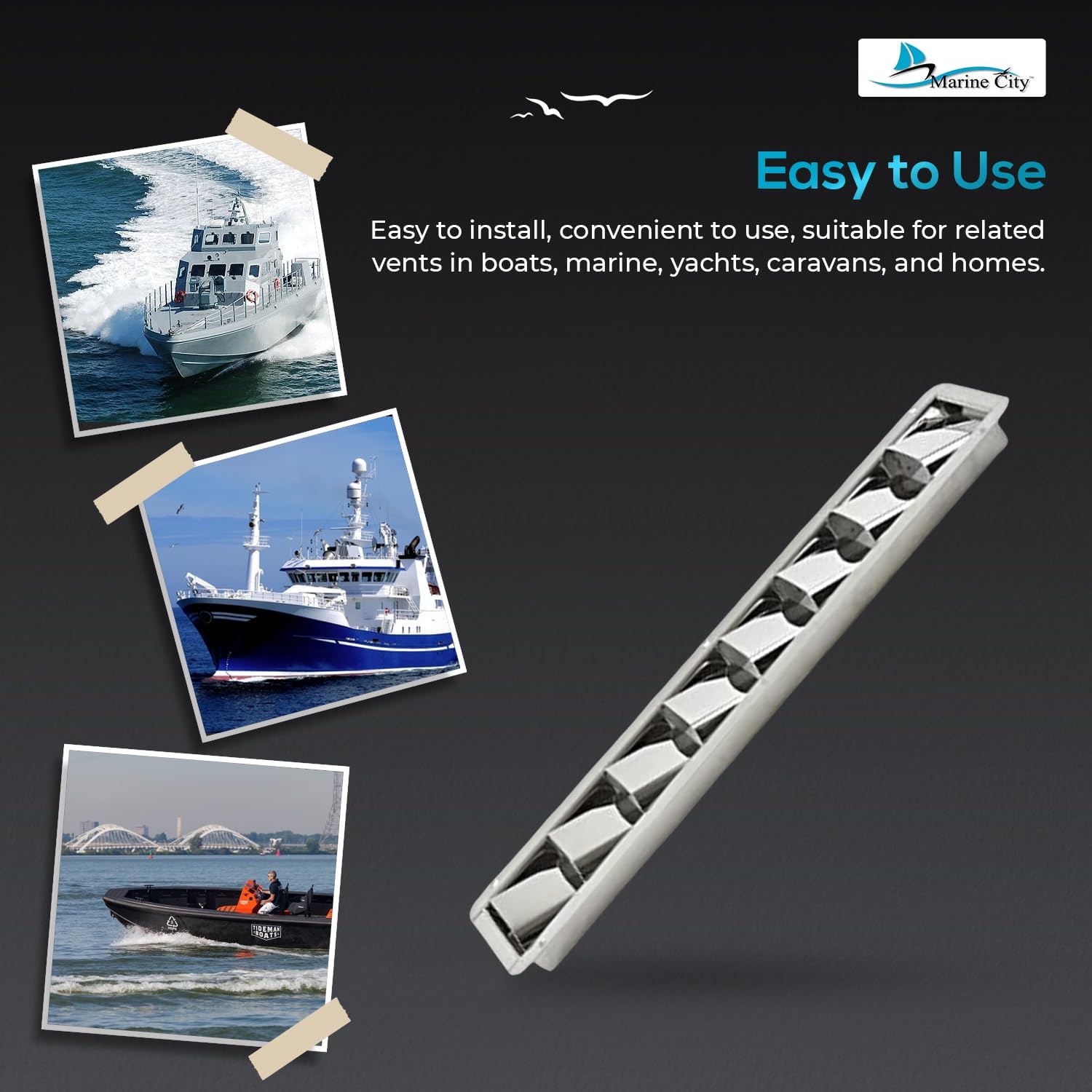 MARINE CITY Louvered Vent – Stainless Steel Mirror Finish, Corrosion-Resistant, Durable Vent Cover for Boats, Yachts, RVs & Home