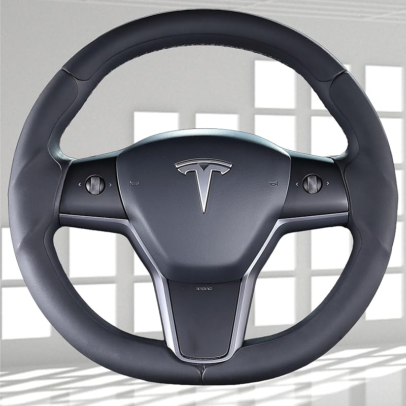 Capa para Volante em Couro Preta Fosca para Tesla Model 3 2017–2023 e Model Y 2020–2024