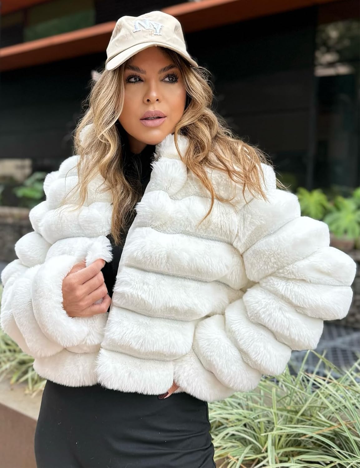 Yimoon Women's Fur Coat Fluffy Long Sleeve Lapel Cropped Faux Jackets Open Front Shaggy Coat Outerwear - Image 5