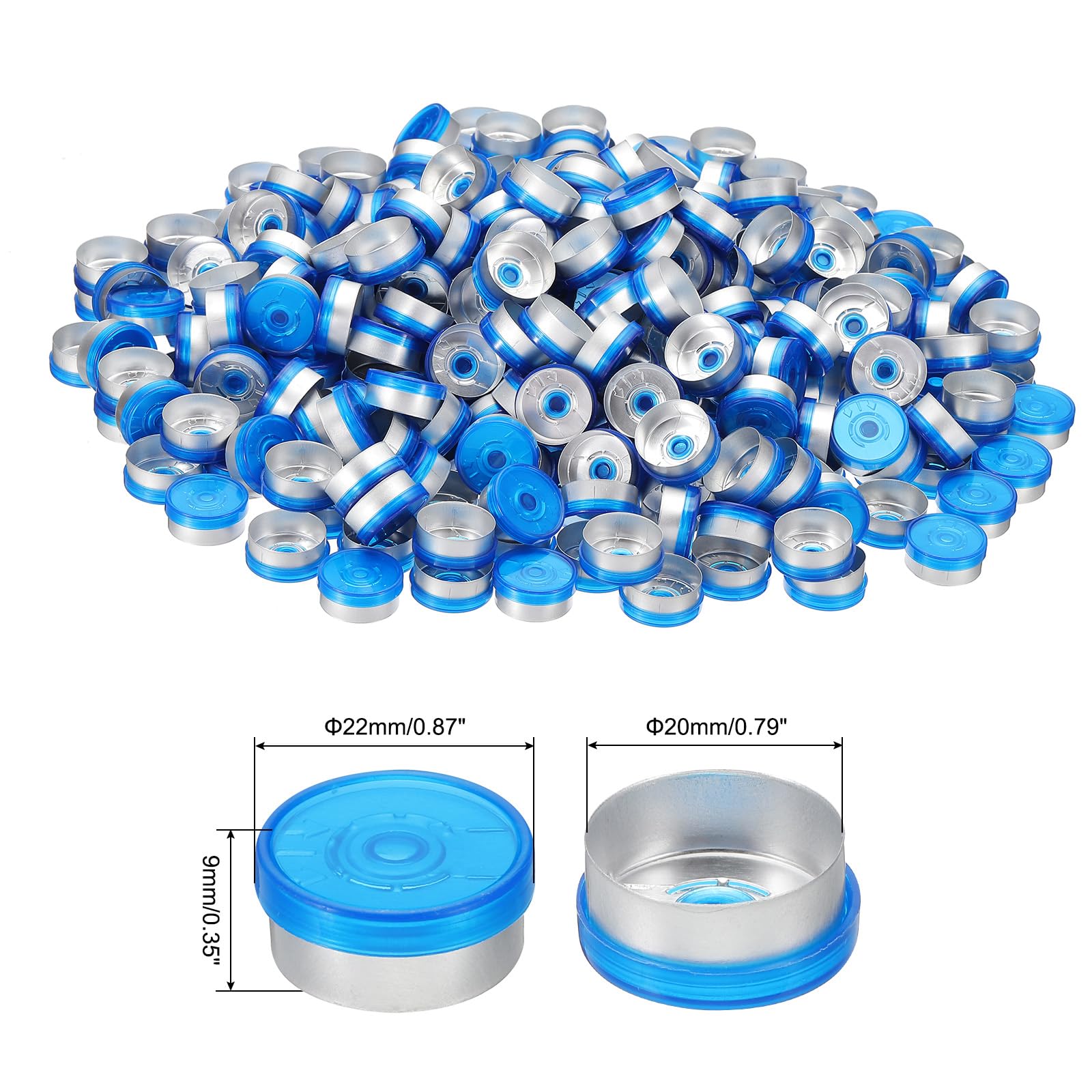 PATIKIL 20mm Flip Off Caps, 300 Pcs Flip Off Caps Flip Off Seals Flip Off Vial Seals Plastic Aluminum Caps Cover for Glass Vial Laboratory, Dark Blue