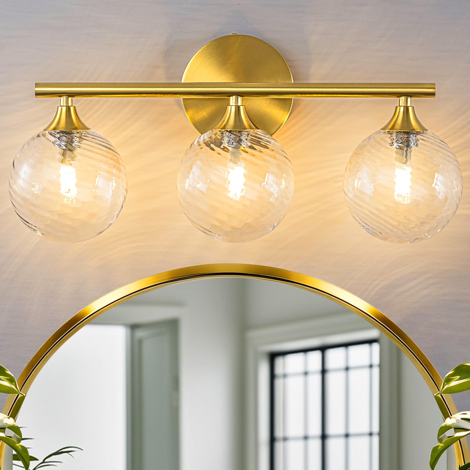 WILON Brushed Nickel Bathroom Light Fixtures, 3-Light Modern Vanity Lights Over Mirror with Bubble Globe Clear Glass Shade for Mirror Kitchen Living