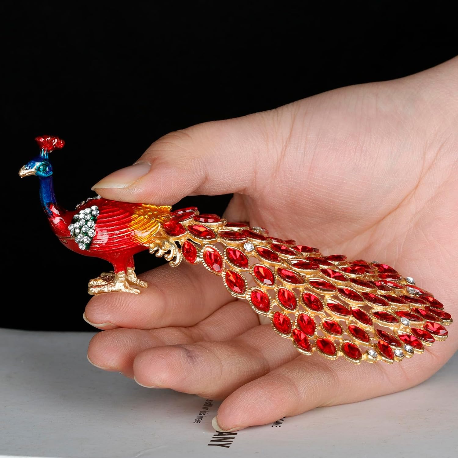 SEVENBEES Hand Painted Enameled Peacock Collectible Figurine Jewelry Box - Trinket Box, Ring and Earrings Holder with Crystal Rhinestones for Women and Girls - Image 2