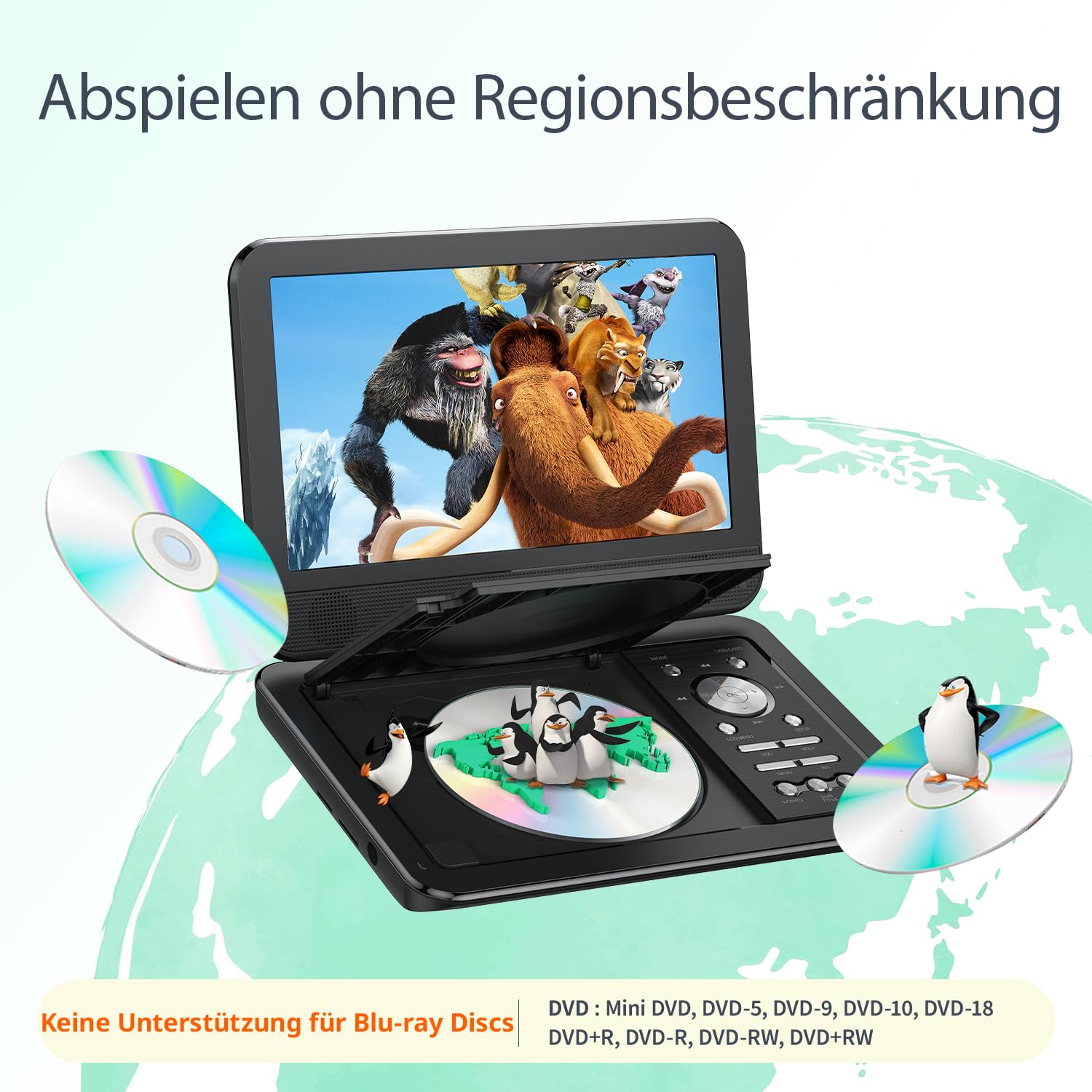 YOTON 12,5-Zoll Tragbarer DVD-Player mit 10,5-Zoll HD-Drehbildschirm, ideal fürs Auto, inkl. Autoladegerät, Netzteil, Akku, unterstützt USB/SD-Karte/TV-Sync [Kein Blu-ray]