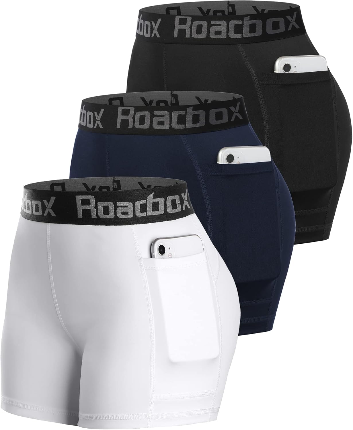 Roadbox 3" Women's Volleyball Spandex Shorts with Pocket/Non-Pocket, 2/3 Pack Compression Shorts for Workout Running Gym Yoga