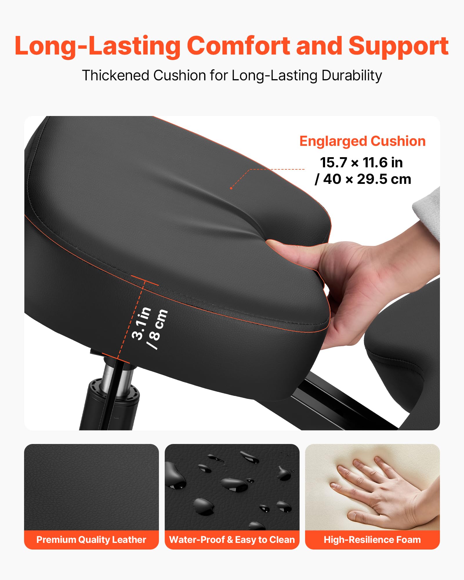 VEVOR Ergonomischer Kniehocker mit Rollen, Mobiler Höhenverstellbarer Kniestuhl in X-Form mit Dicken Schaumstoffpolstern, zur Entlastung von Nacken & Rücken, für Zuhause, Büro & Meditation, Schwarz