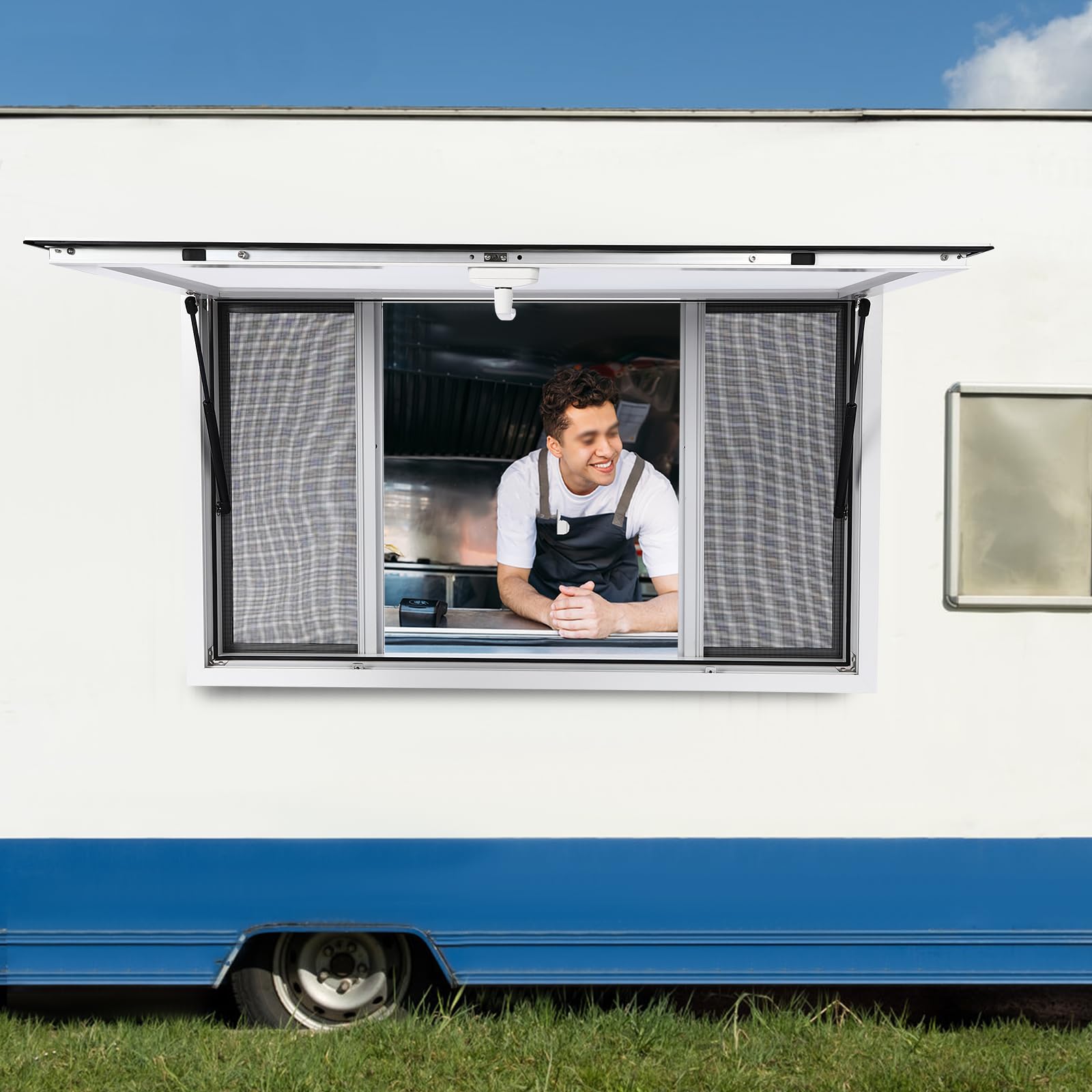 Food Trucks Concession Window, Stand Trailer Serving Window with 4 Screens, Wall Mounted Food Truck Service Window, Serving Window for Food Trucks, Concession Stands, 50