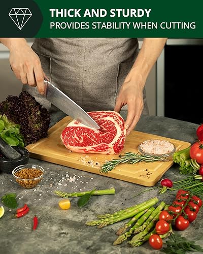 Miniatura 55 de Tabla de cortar de bambú orgánico con ranura de jugos - tabla de cocina para carne (bloque de carnicero) queso y verduras Bambú carbonizado (marrón)