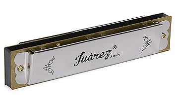 JUAREZ JRH16A 16 Holes Harmonica Key of C Scale | Mouth Organ | Cover - Stainless iron | Comb - Abs | Reed – Brass Silver - image, photos