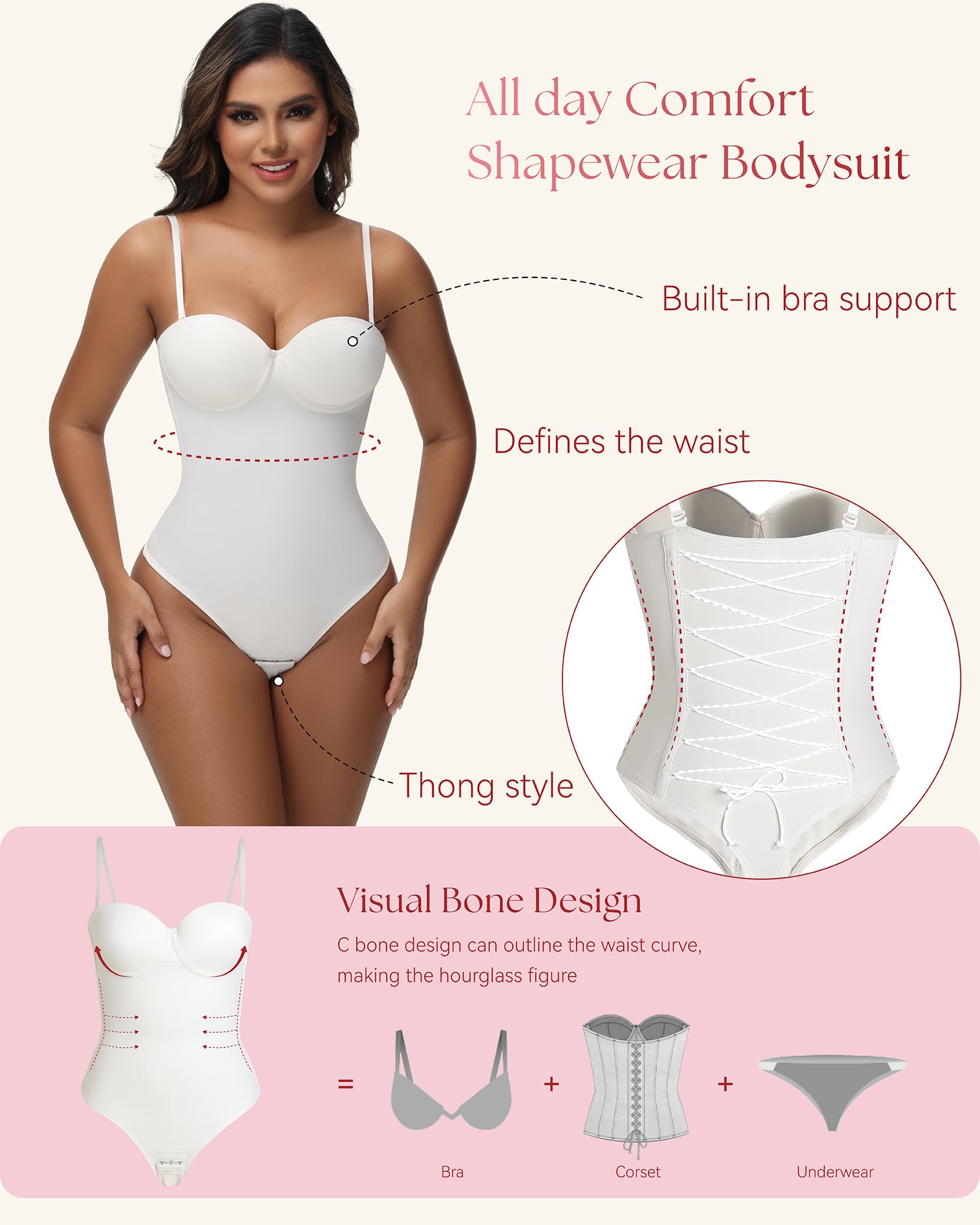 SHAPSHE Corsetto modellante senza spalline Body Top per le donne Controllo della pancia Scollo a V Perizoma Body Shaper Uscire Abiti