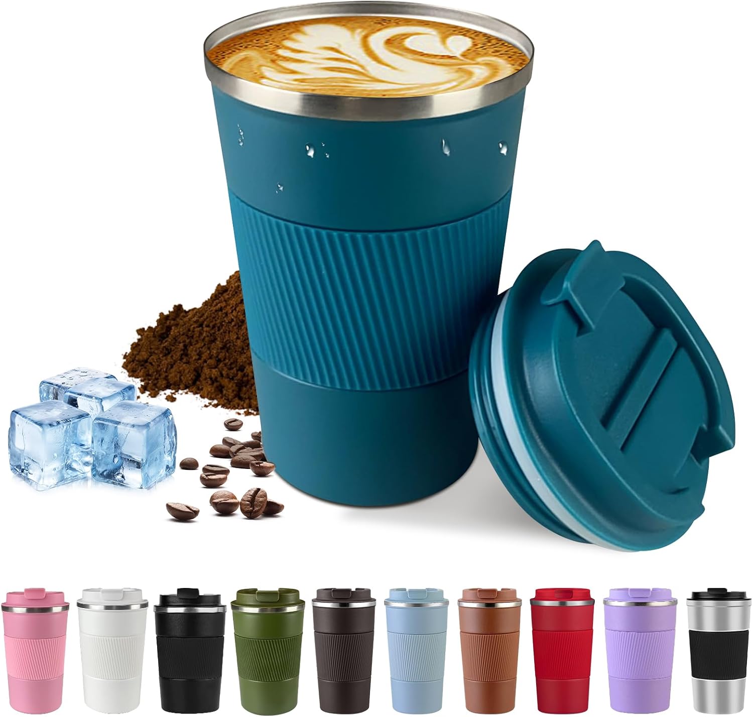 Vacuum-Insulated Stainless Steel Travel Coffee Mug, Leak-Proof Reusable Coffee Cup with Lid – Keep Hot & Cold Drinks for Hours, Durable Insulated Tumbler for Men & Women(3rd-Blue, 12OZ)