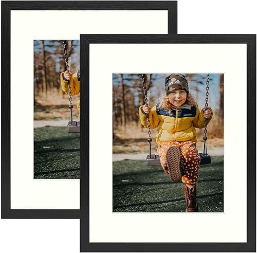 Marco de fotos con marco de marfil, acabado de grano de madera lisa, colgadores de dientes de sierra, cristal real, paisajismoretrato, decoración de