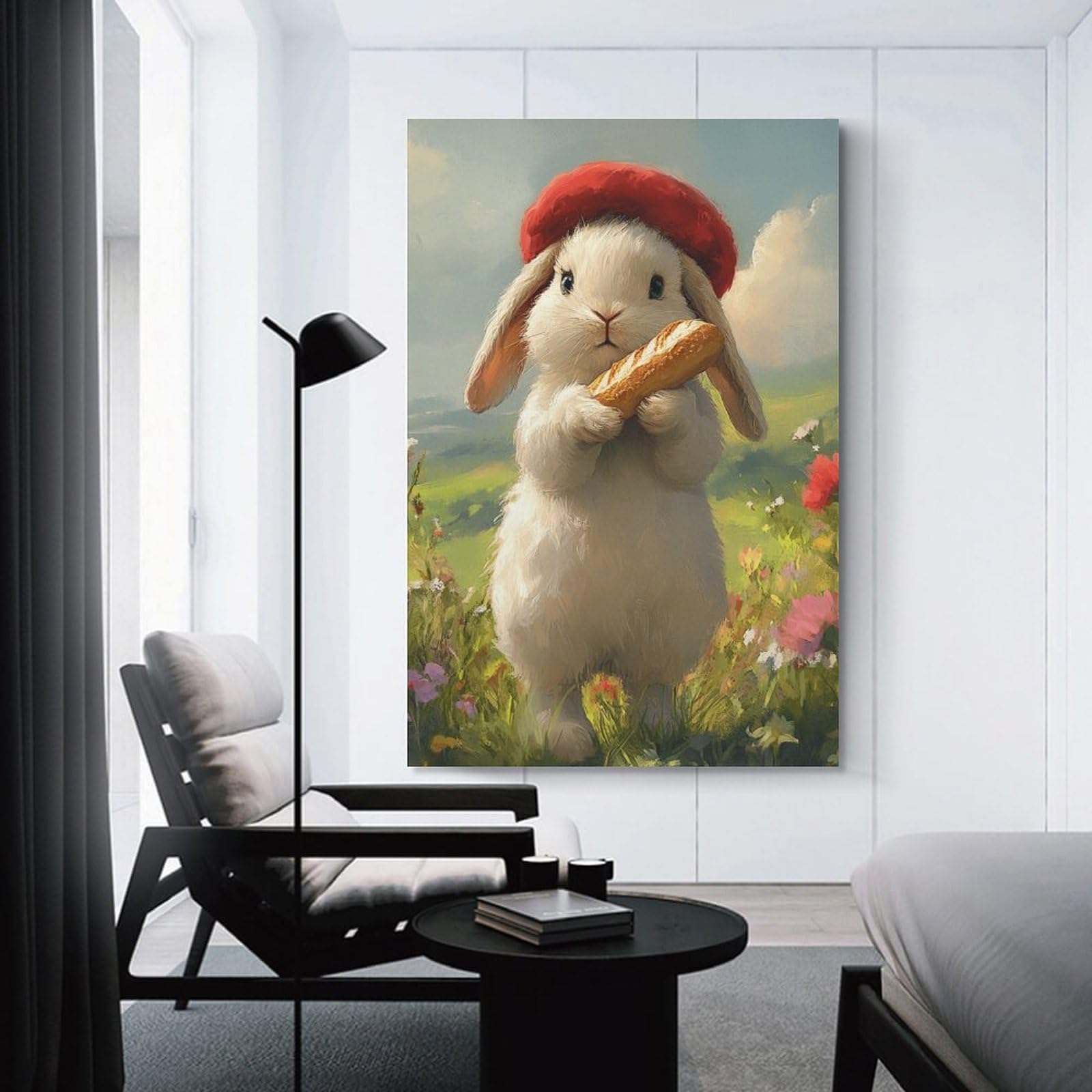 Junmoney Unframe-Style Home Decor Wall Art Rabbit Holding Bread, 20X30inch(50X75cm), For Bedroom Decor, Cosy Corners Or Studios, Decorative Wall Art For Cosy Rooms