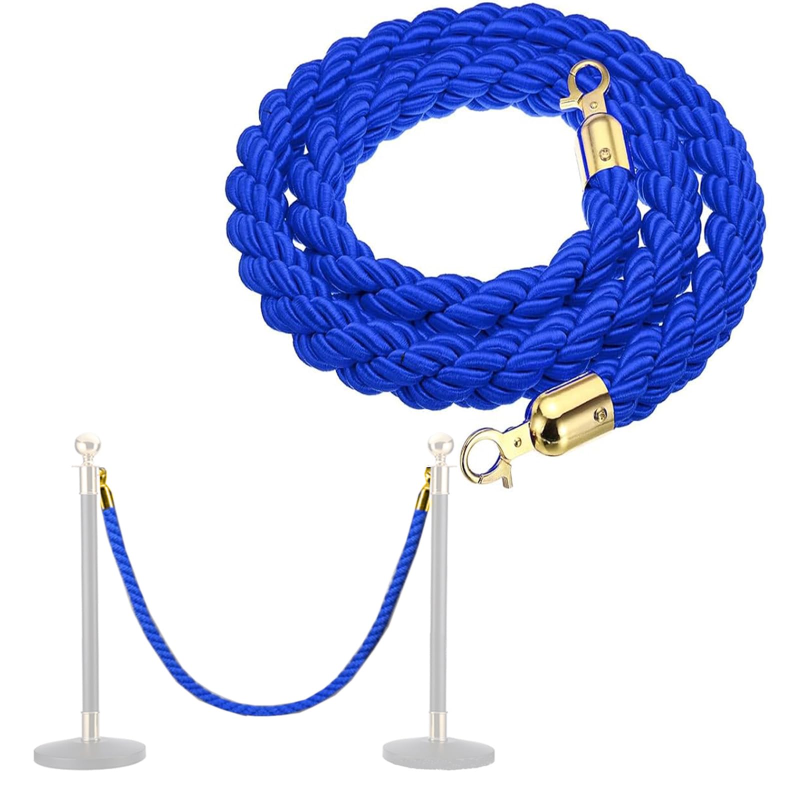 Barrière en corde de velours de 2,1 m bleue et dorée pour gestion de foule