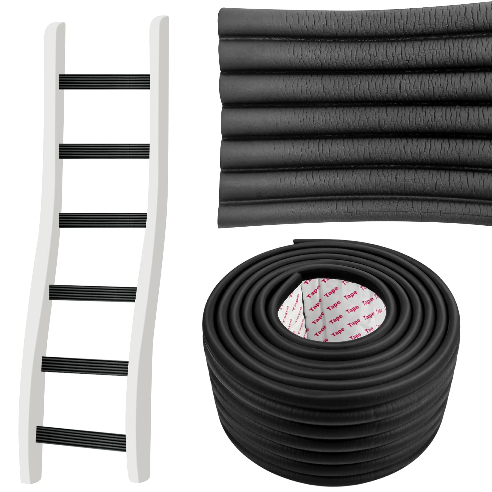FMOACEN 6.6 FT Black Bunk Bed Ladder Pads PVC Soft Corner Protectors with Strong Adhesive, Stair Steps Cover for Foot Comfort