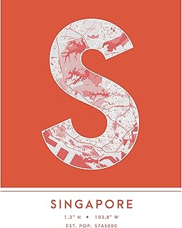 Wee Blue Coo Singapore Singapore City Map Orange Colour Block Modern Typography Stylish Letter Unframed Word Wall Art Print Poster for Home Décor CITYMAP1