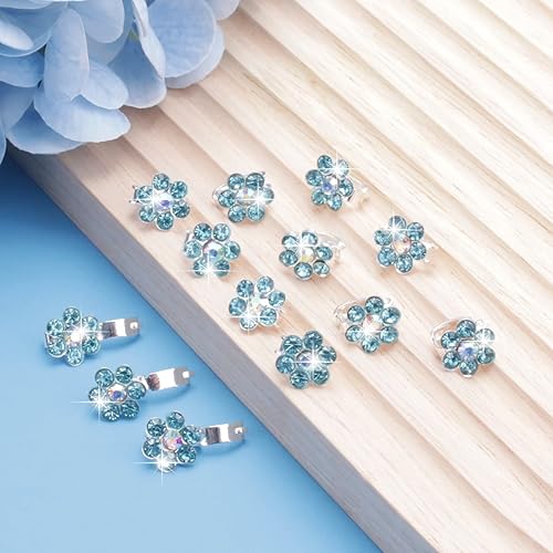 Miniatura 7 de YISSION 20 pinzas para el pelo con flores de diamantes de imitación, lindas horquillas azules pequeñas decorativas para el pelo de boda, pasadores