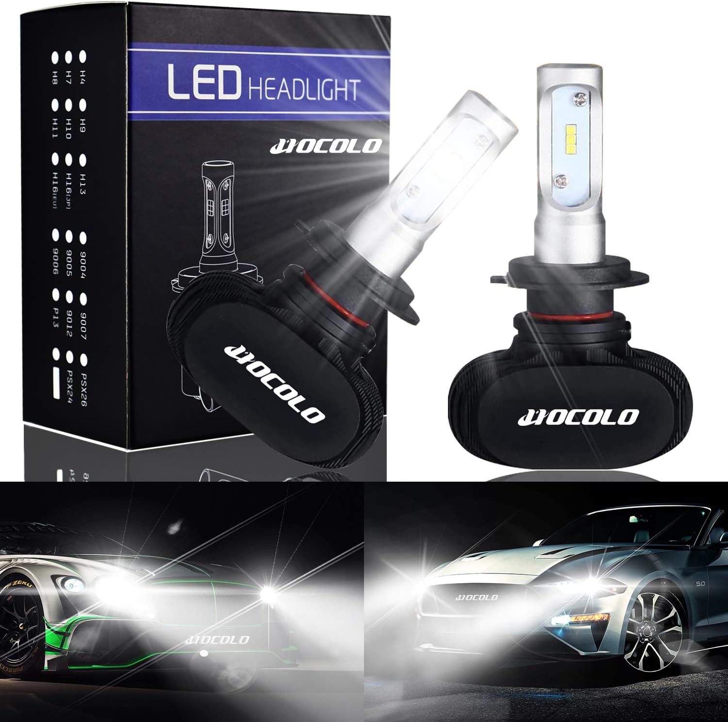 HOCOLO S1 H7 Bombilla LED 50W 6500K Blanco 8000LM Kit de conversión SEOUL extremadamente brillante Faros delanteros sin ventilador Plug-N-Play todo en uno (S1-H7 Niebla / Luz de cruce)
