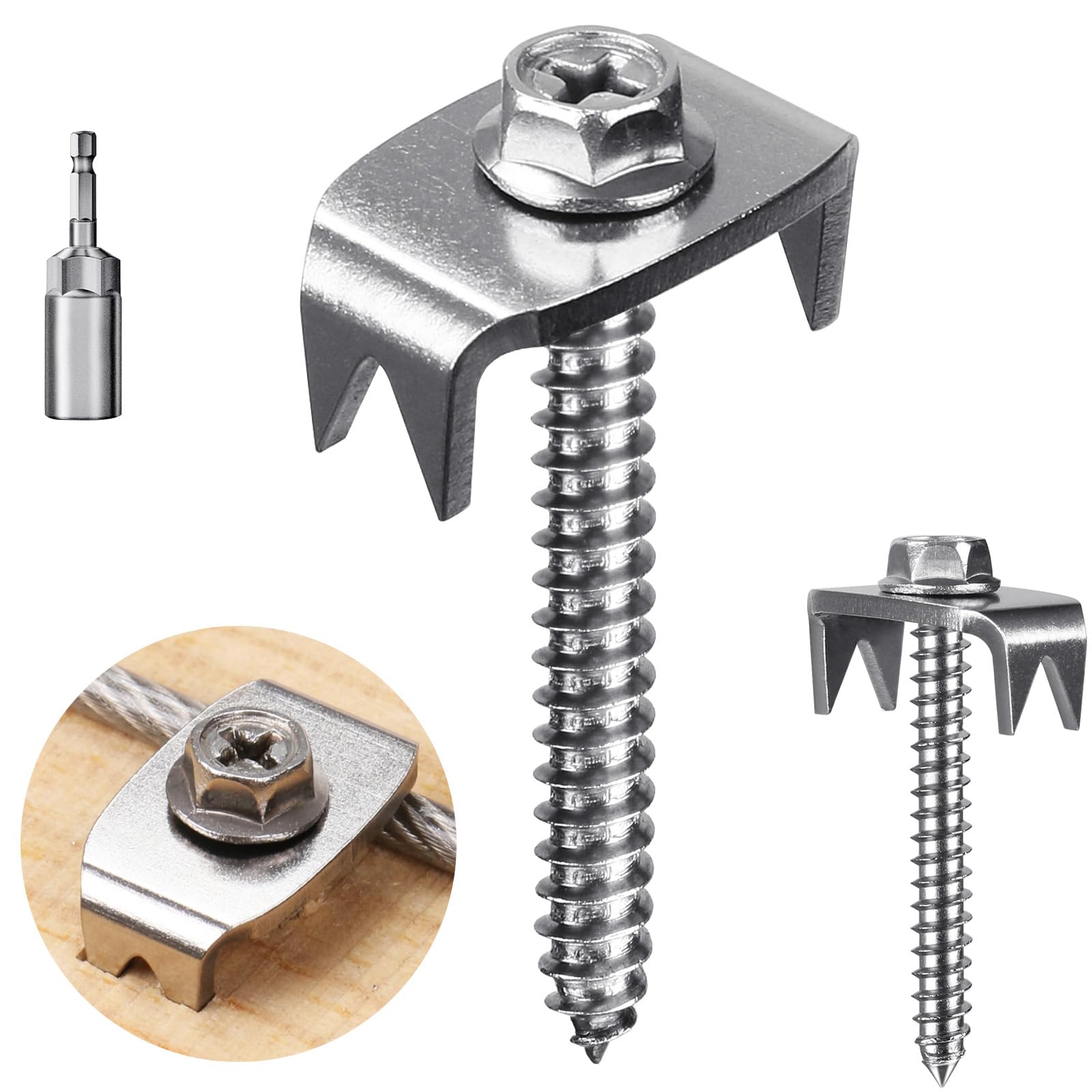 SELEWARE 200 vallas de acero inoxidable, clavos de cerca de madera blanda, clavos reutilizables para cercas de doble barra y cercas trenzadas, cierres de valla con rosca