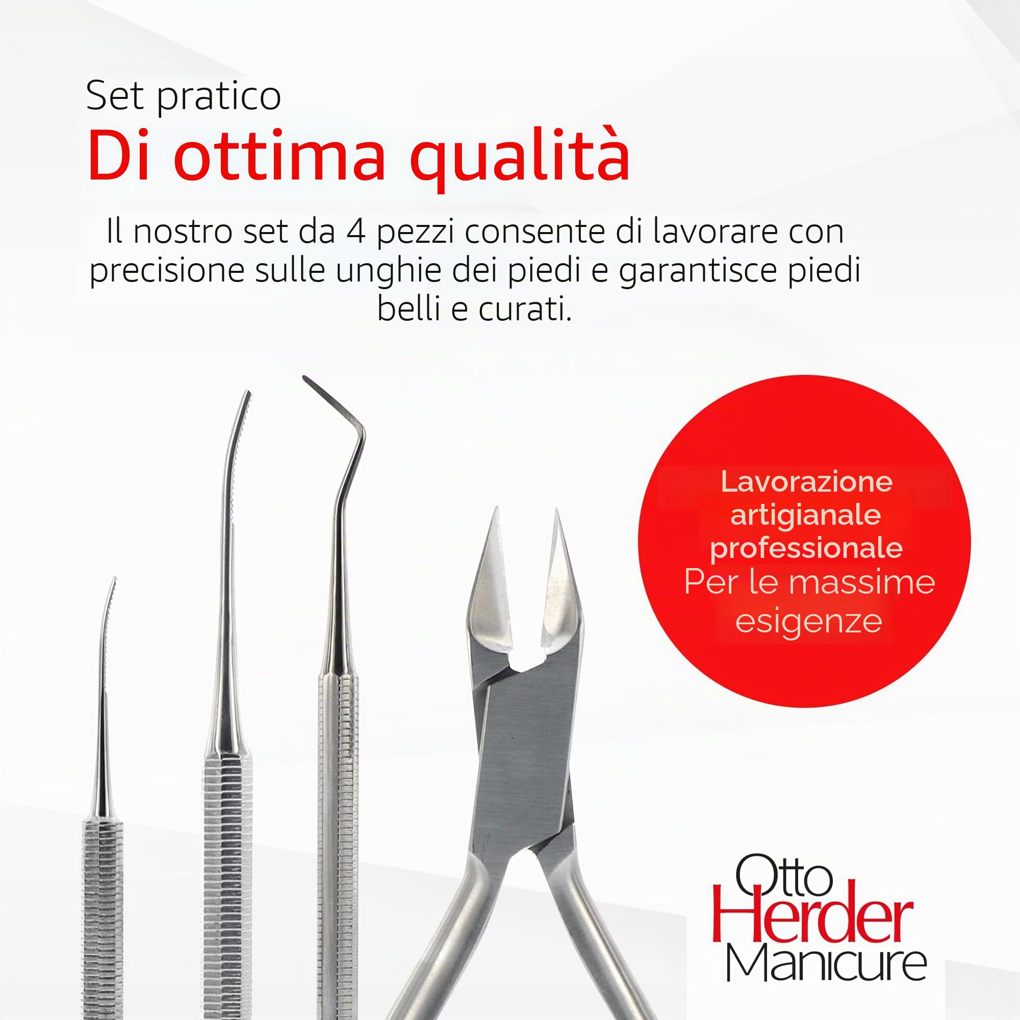 Otto Herder Manicure Set di pinze per unghie per pedicure, lime per angoli e levetta angolare, contro unghie incarnite, kit professionale per la cura delle unghie in acciaio inox