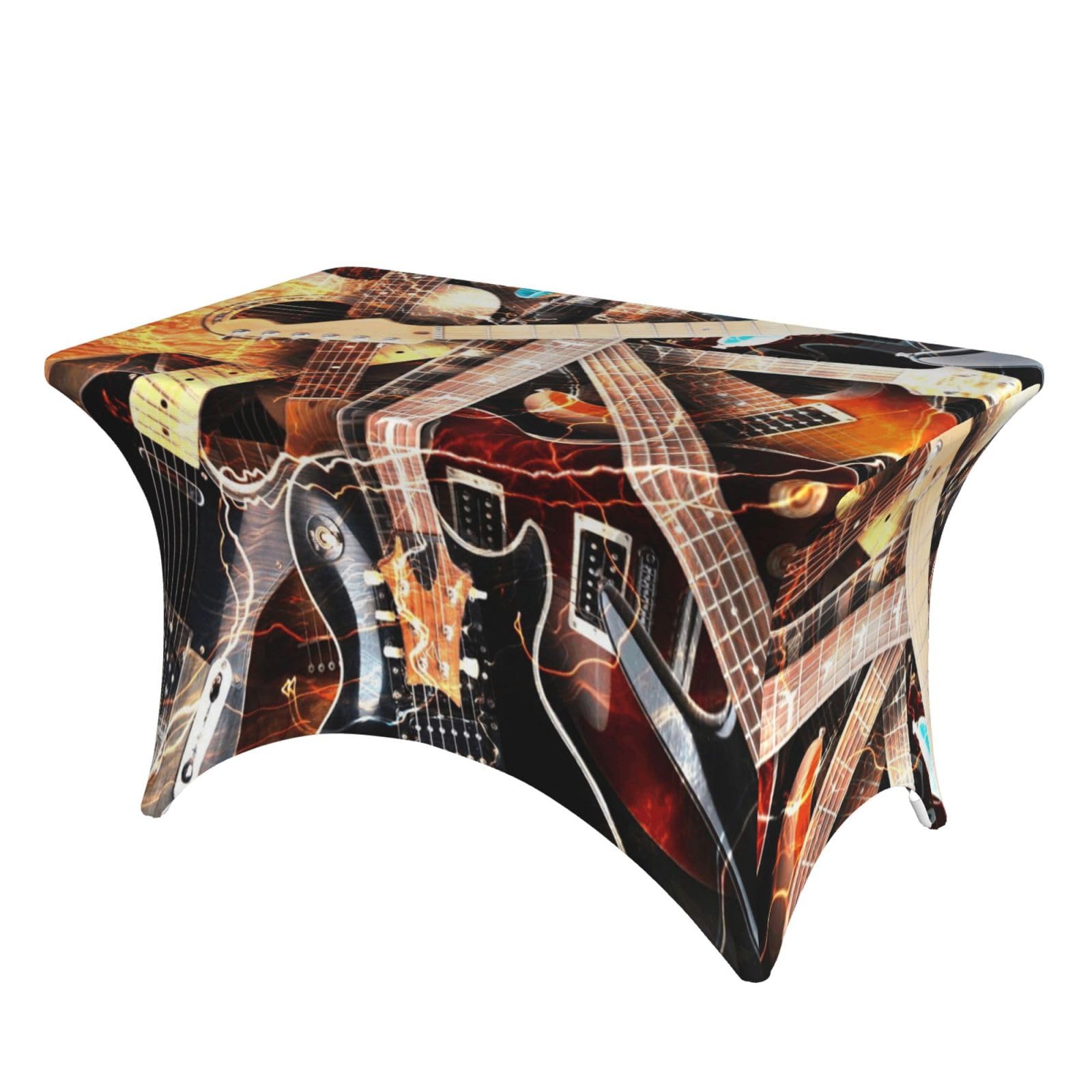 Dcehgew Magic Electric Guitar Music 4Ft Spandex Rectangular Table Cloth, Printed Fitted Elastic Tablecloths Washable Table Cover For Event, Wedding, Banquet & Party