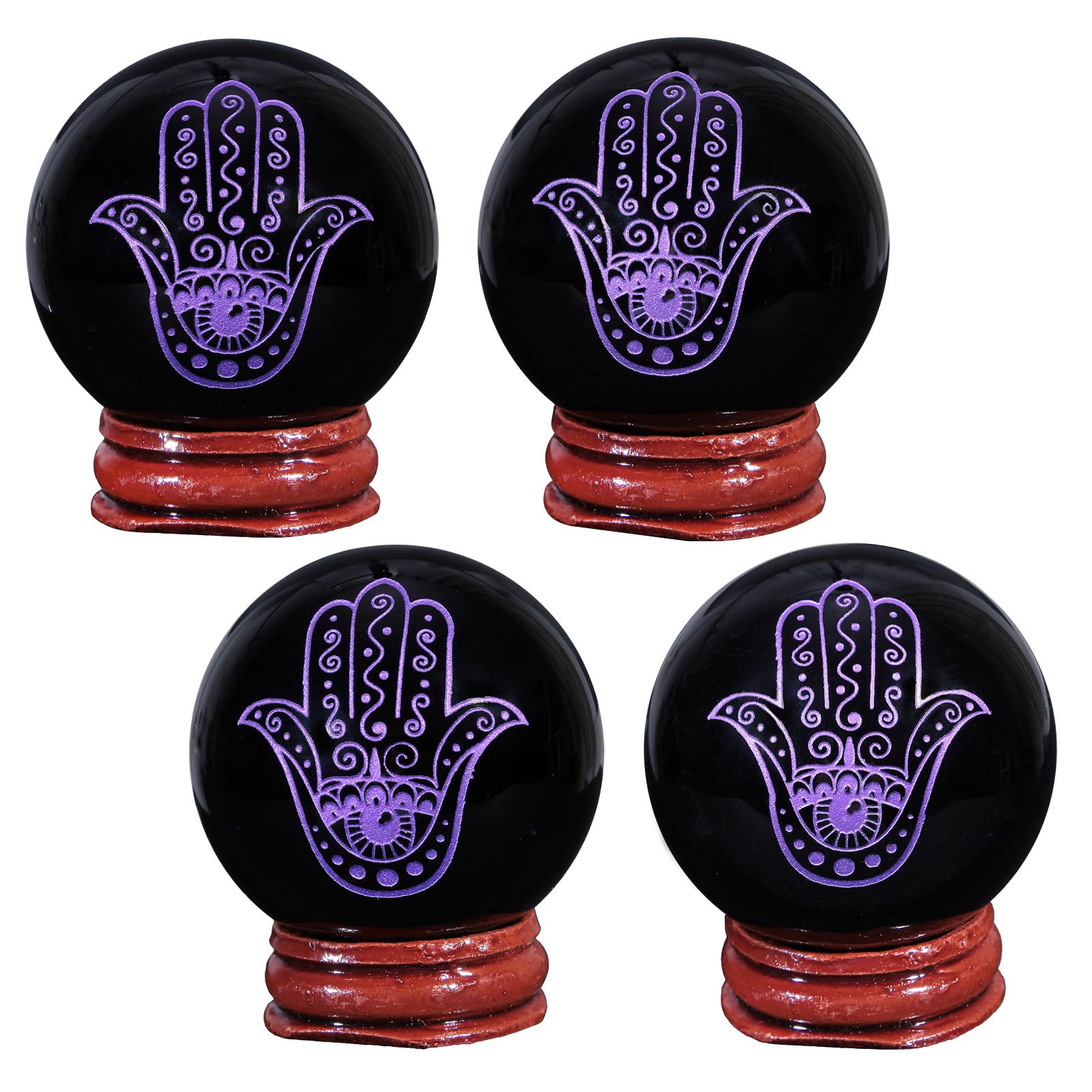 Nupuyai 1.9" Engraved Symbol Obsidian Crystal Ball with Stand - Image 3