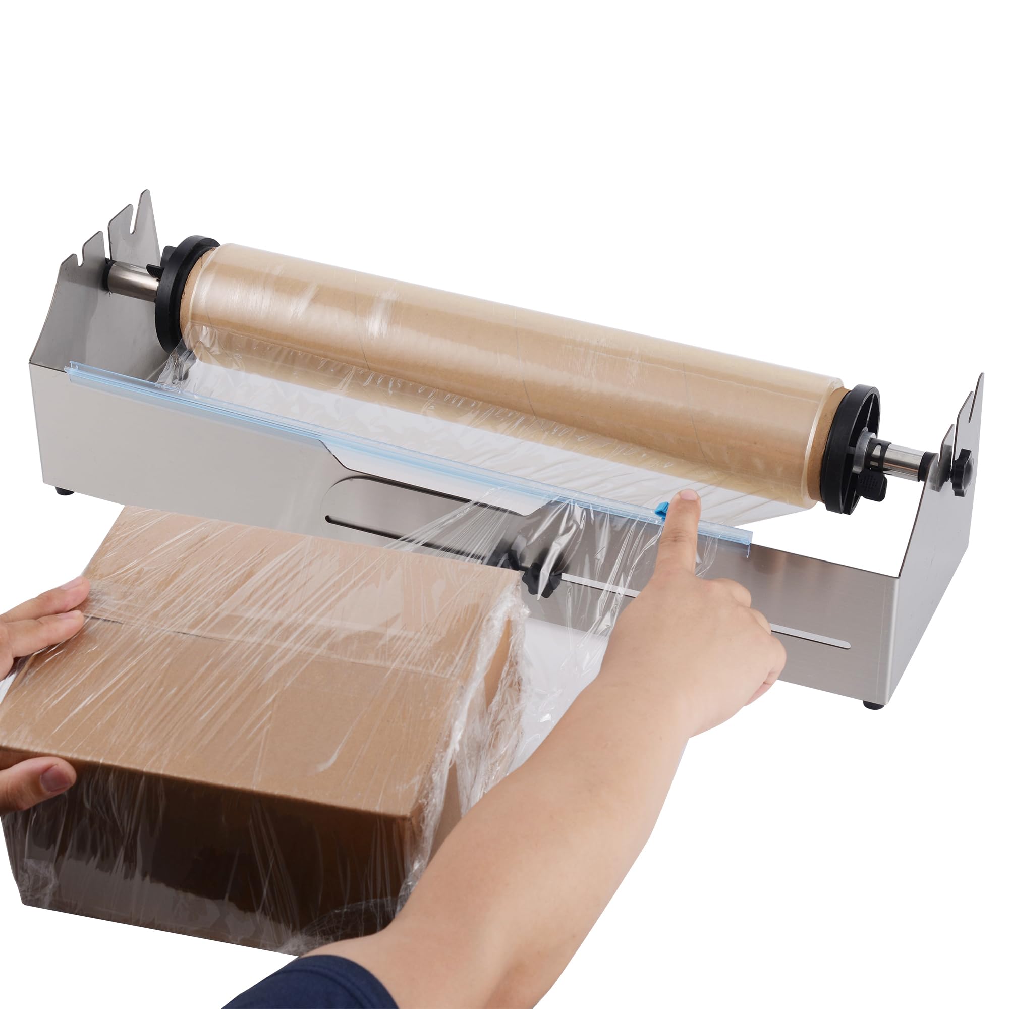 Dispensador de envoltura industrial ajustable con 3 ranuras de película, cortador de acero inoxidable para rollos de película elástica de 16 a 26 pulgadas, equipo de embalaje resistente para