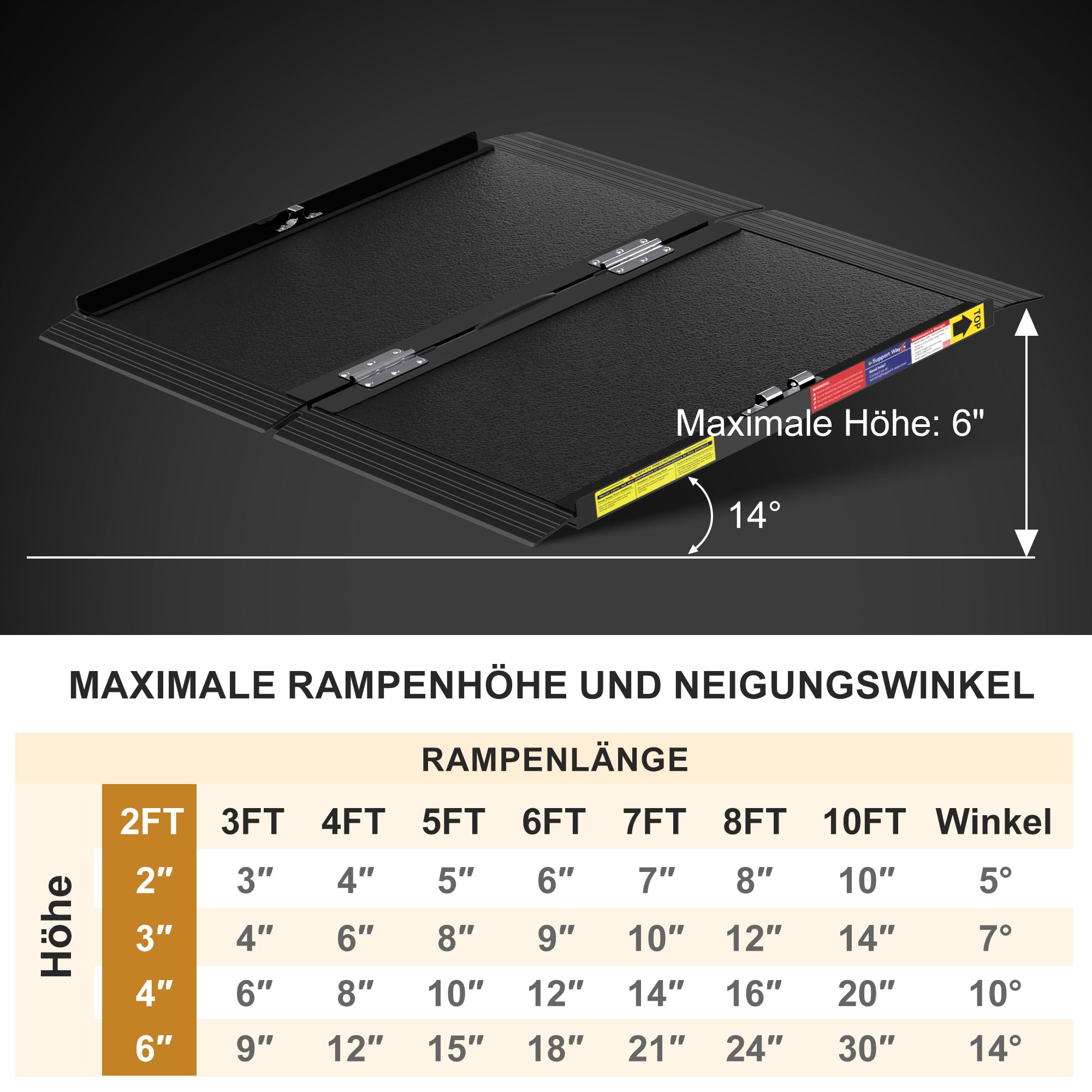 Tragbare Rollstuhlrampe mit Schnellverriegelung, rutschfeste Aluminiumkonstruktion für Türöffnungen und Hausstufen, maximale Belastung 363 kg, stabil, Größe: 2 Fuß (0,6 m)