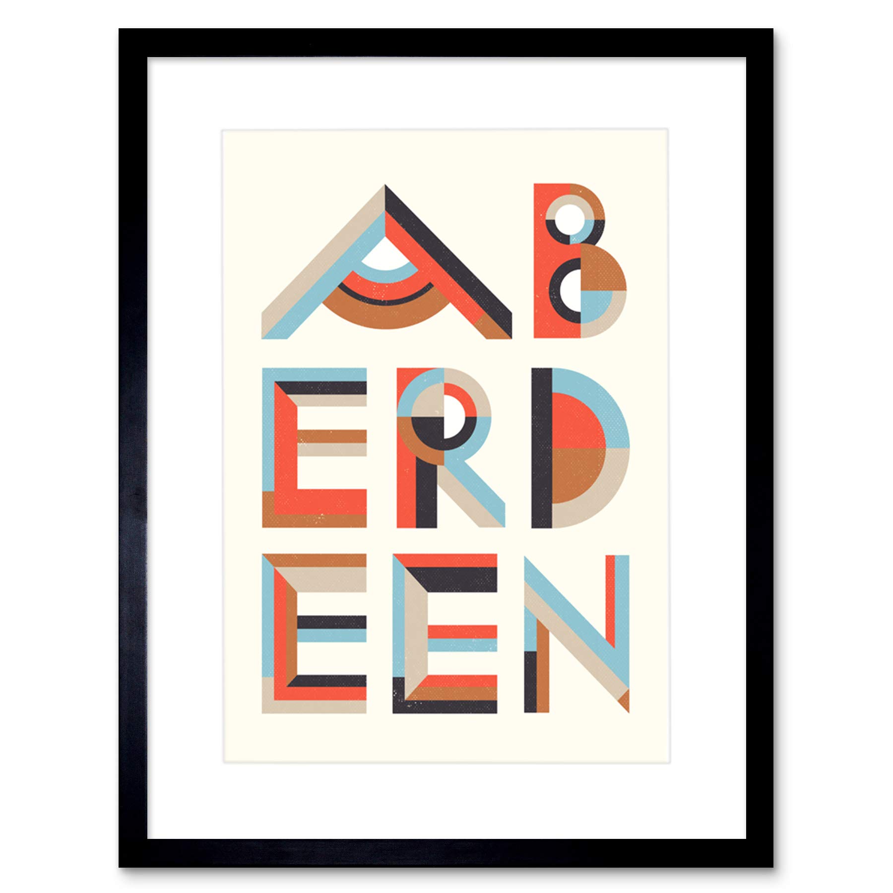 Artery8 Framed Print - Colourful Word Art Aberdeen - 7x9 Inch