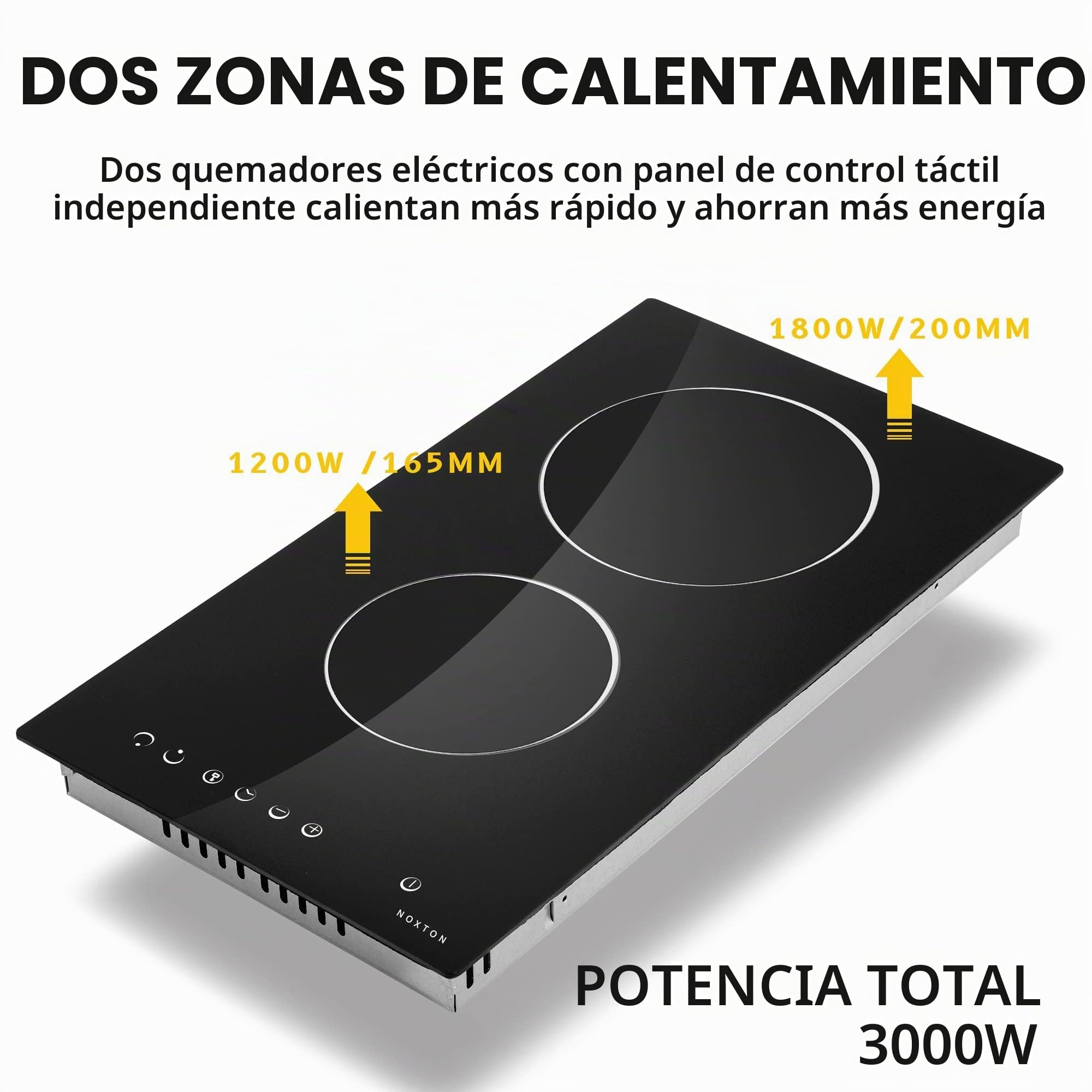 NOXTON Placa vitroceramica 4 Fuegos 60cm, Incorporado, Control deslizante, 9 niveles de potencia, Bloqueo para niños, Indicador de calor residual, Vitrocerámica negra