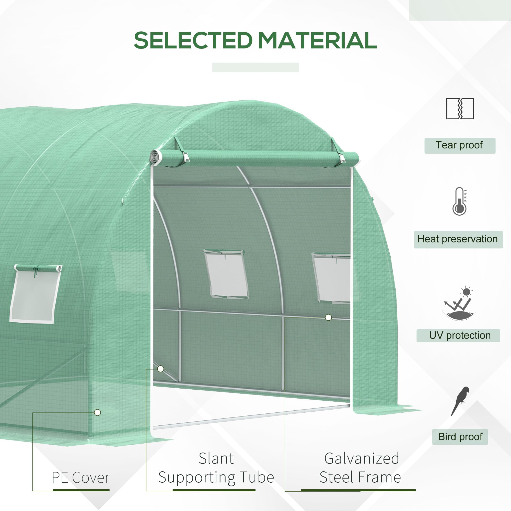 Outsunny Invernadero túnel transitable 3x3x2m Cubierta PE Verde | Invernaderos para exteriores, marco de acero, puerta y ventanas con cremallera, para flores, verduras, plantas tropicales