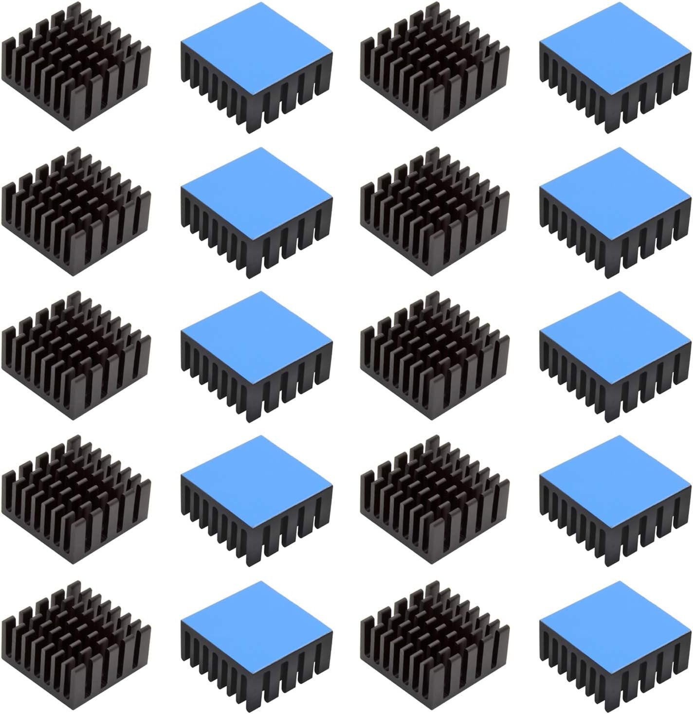 20pcs Aluminum Heatsink 20x20x10mm / 0.79x0.79x0.39 inches with Thermal Conductive Adhesive Tape for Electronic Chip MOS IC Diode Triode Cooling Heat Dissipation
