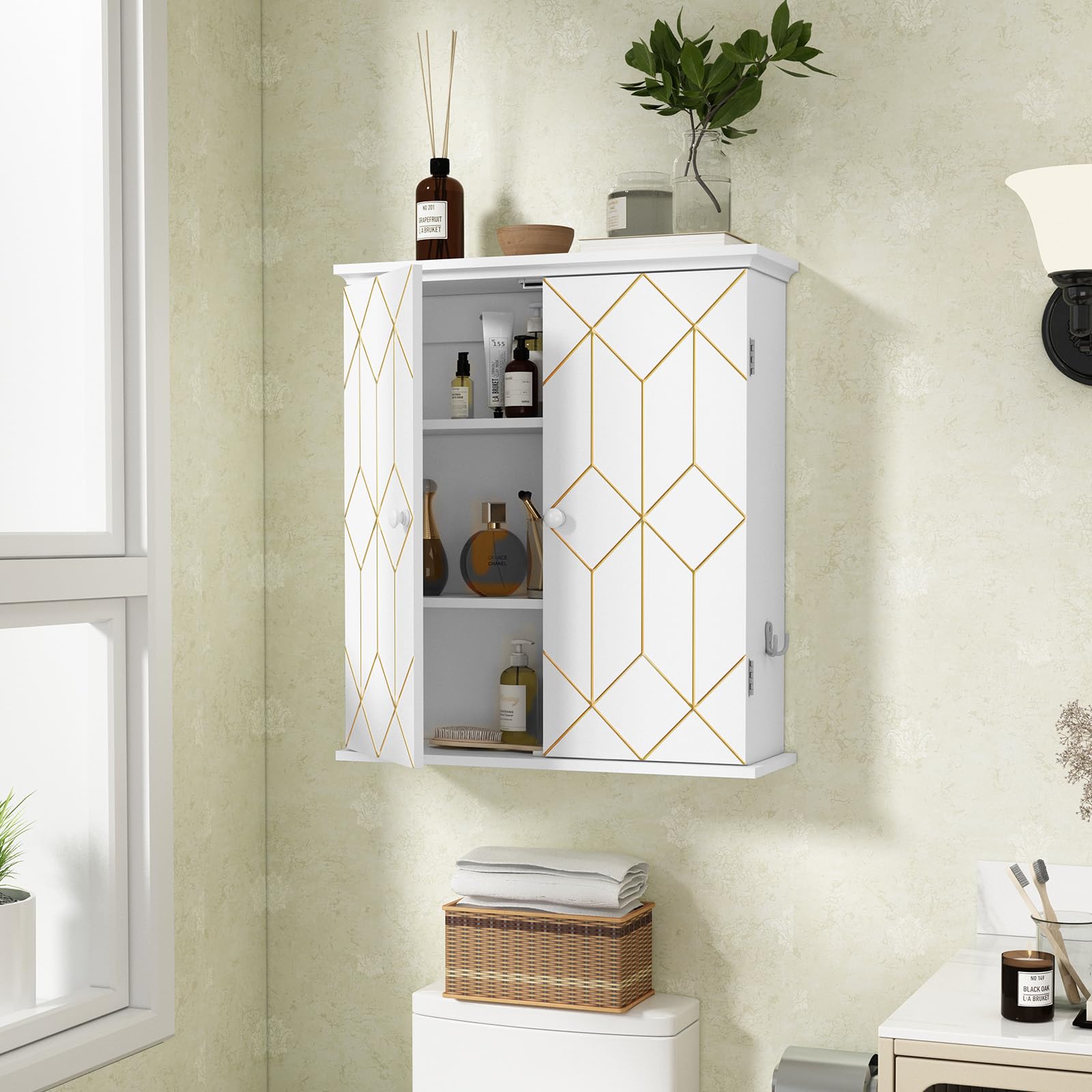 HOLTICO Armoire à pharmacie suspendue - Armoire murale de salle de bain - Armoire murale avec étagère réglable - Blanc - Armoire autonome pour cuisine, salle de bain, chambre à coucher
